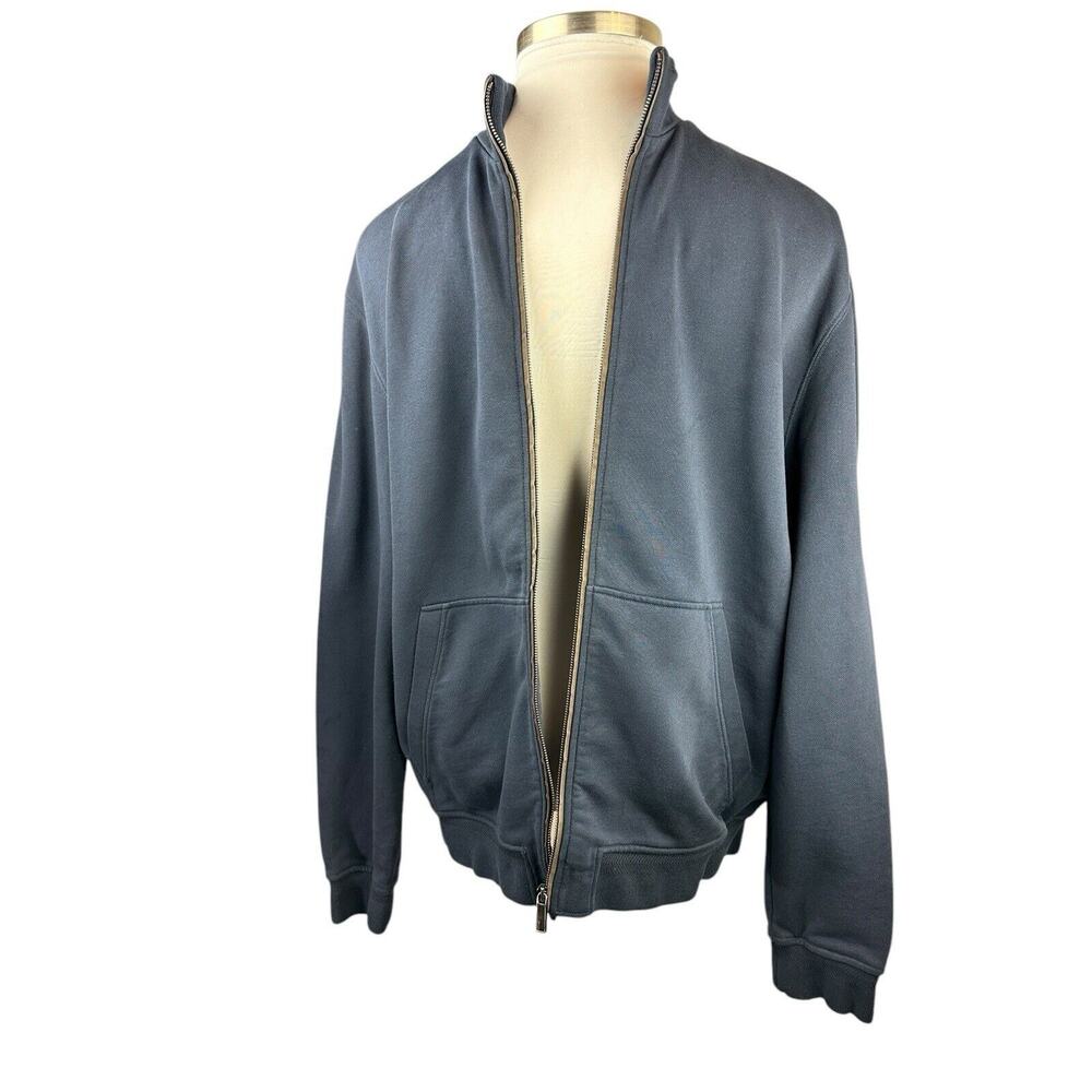 Ermenegildo Zegna Full Zip Up Suede Trim Sweatshirt Navy Sweater Jacket Men's XL - Picture 2 of 16
